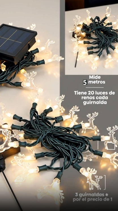 Pack de 3 guirnaldas solares de renos: sostenibles, hermosas y automáticas.