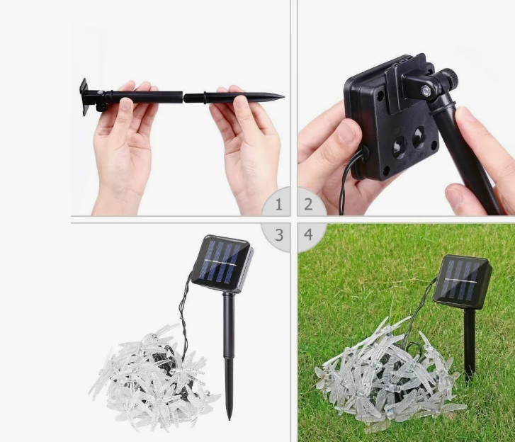 EcoLuz Libélula – Pack de 3 Guirnaldas Solares 6,5 m · 30 LED · Iluminación Exterior Mágica