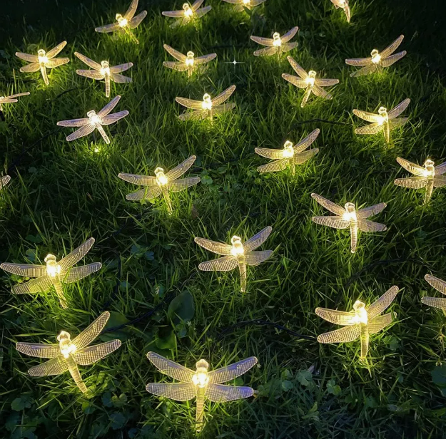 EcoLuz Libélula – Pack de 3 Guirnaldas Solares 6,5 m · 30 LED · Iluminación Exterior Mágica