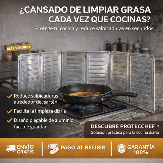 🔥 PACK DE 8 ANTISALPICADURAS PROTECCHEF™ 🛡️🍳 + ENVÍO GRATIS 🚚💨  Protege tu cocina, reduce la grasa y limpia en segundos.
