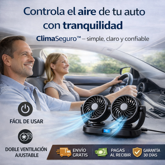 Ventilador doble para auto — Más aire y comodidad al manejar incluso con calor — ClimaSeguro™