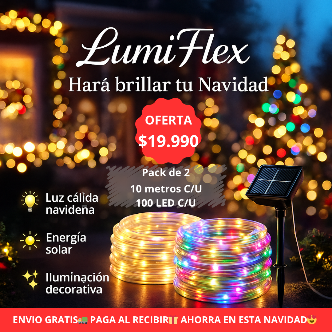 Pack de 2 mangueras solares de 10 mtrs LumiFlex: La magia navideña que tu hogar estaba esperando ✨