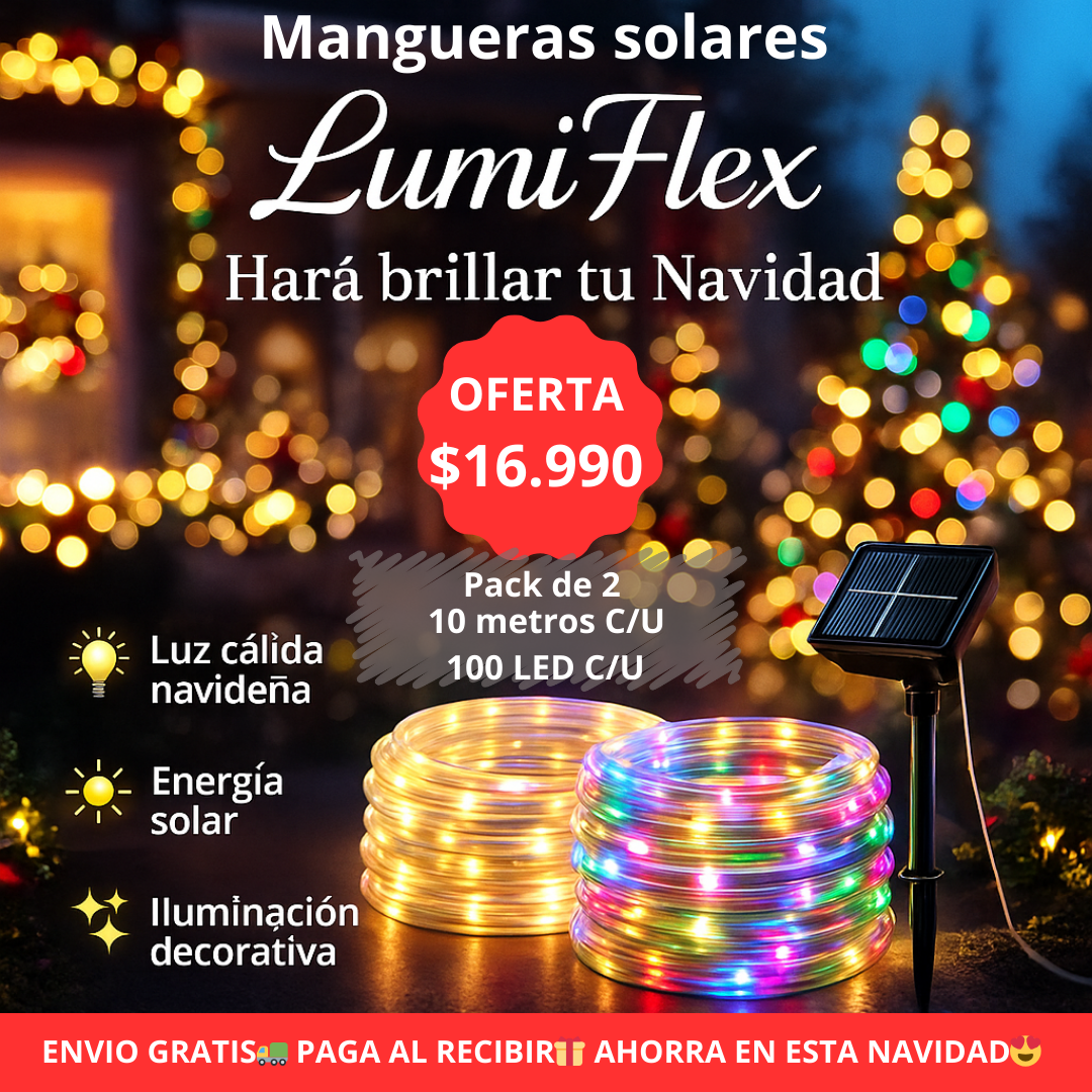 Pack de 2 mangueras solares de 10 mtrs LumiFlex: La magia navideña que tu hogar estaba esperando ✨